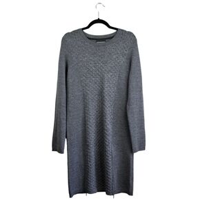 CYNTHIA ROWLEY Wool Long Sleeve Sweater Dress Gray Womens Sz L Old Money Classic